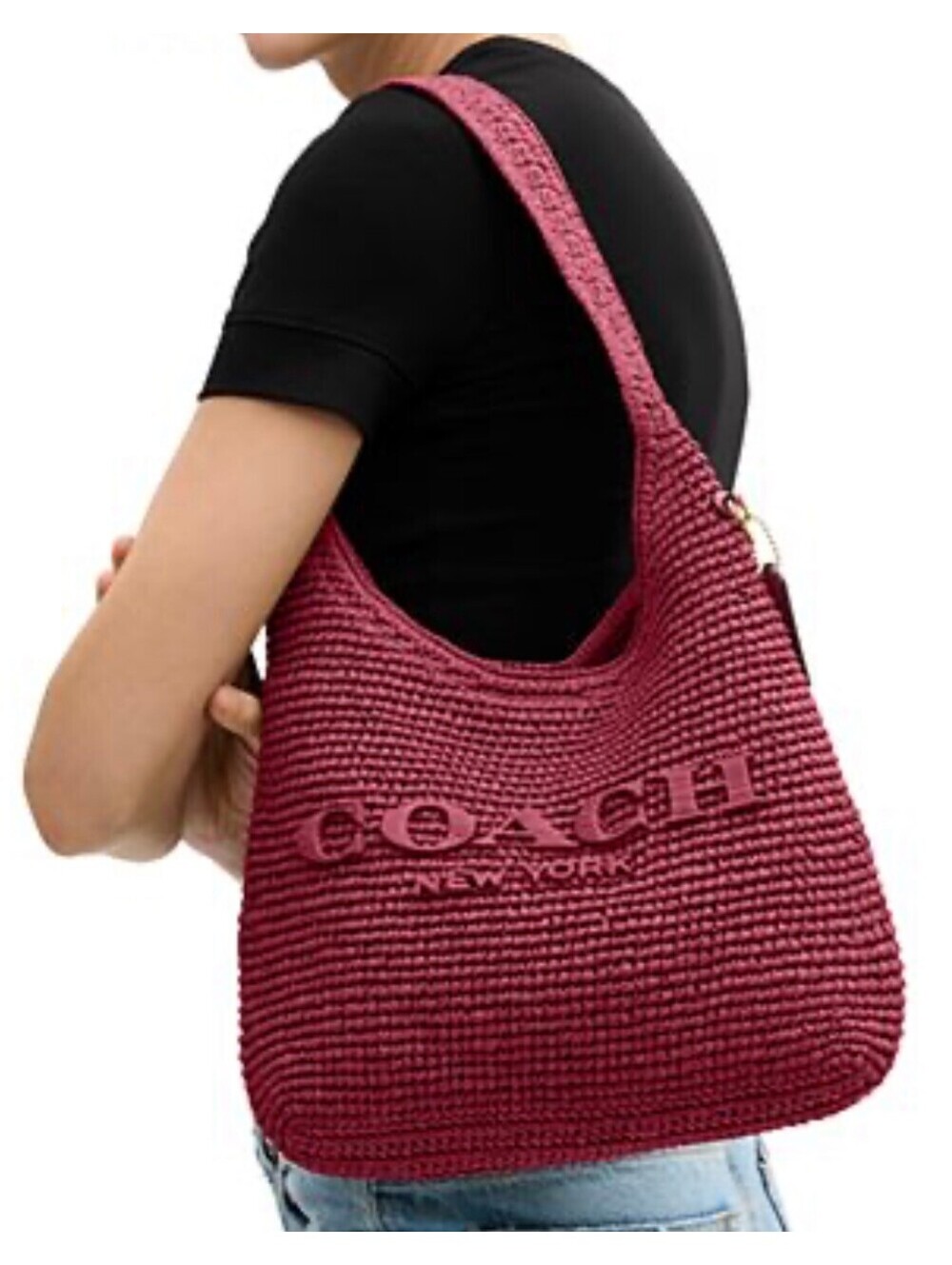 Coach Brooklyn Shoulder Bag 28 In Straw Dark Fuchsia NWT